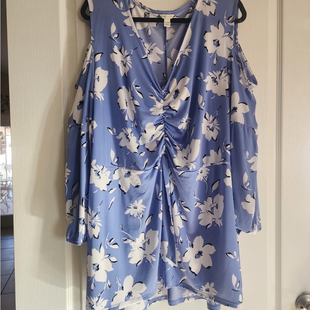 PLUS SIZE-COLD SHOURDER BLOUSE